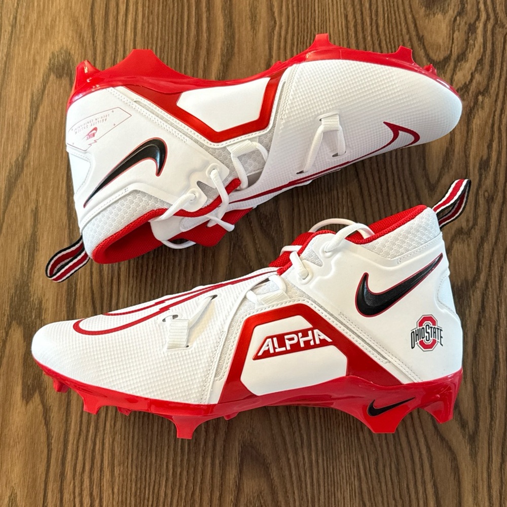 Size 15 WIDE Nike Ohio State Alpha Menace Pro 3 Mid Football Cleats White/Red
